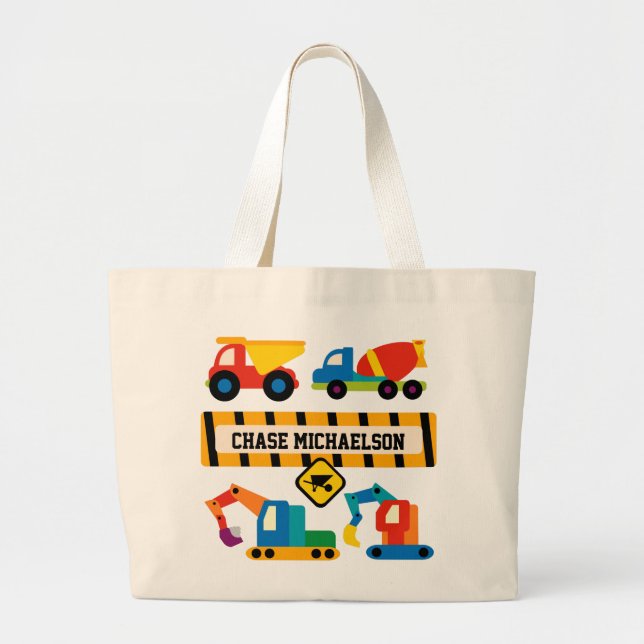 Personalized Construction Vehicles Tote Bag (Front)