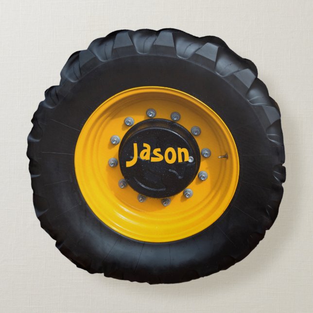 Personalized Construction Wheel Round Pillow (Front)