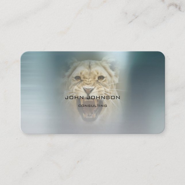 Personalized Consulting Lion Blue Metallic Steel Business Card (Front)