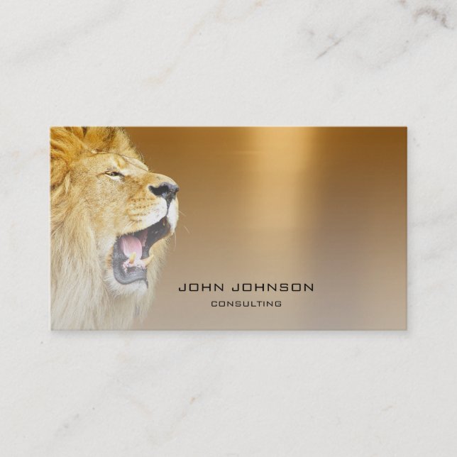 Personalized Consulting Lion Gold Metallic Steel Business Card (Front)
