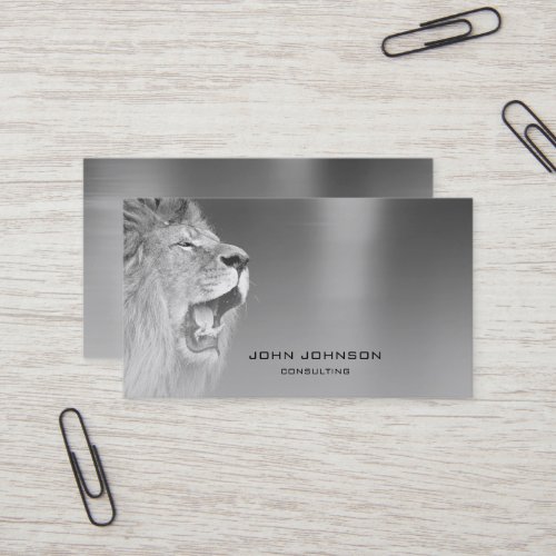 Personalized Consulting Lion Silver Metallic Steel Business Card