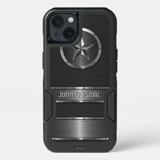 Personalized Contemporary Black and Silver Otterbox iPhone Case (Back)