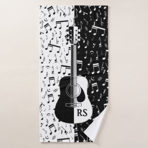 Personalized contemporary guitar design in black a bath towel set