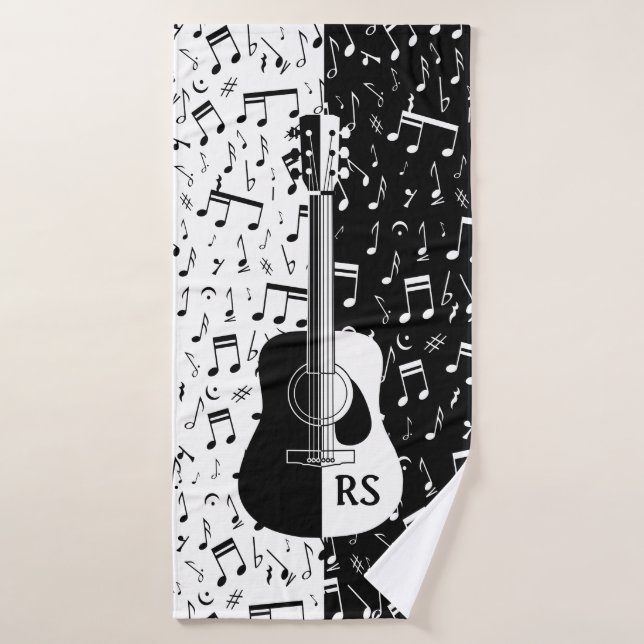 Personalized contemporary guitar design in black a bath towel set (Bath Towel)