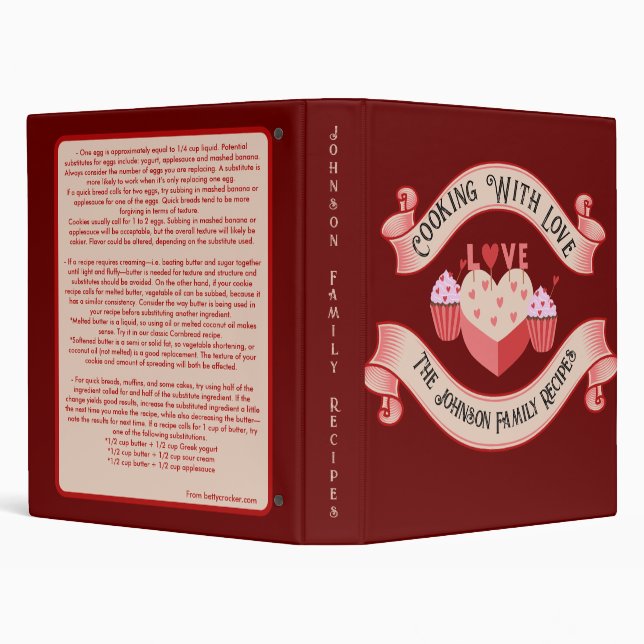 Personalized Cookbook Binder, Cooking With Love. 3 Ring Binder (Background)