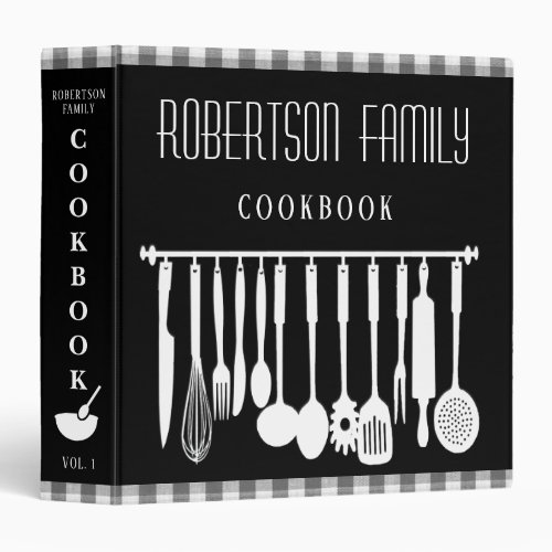 Personalized Cookbook for Recipes Black and White 3 Ring Binder