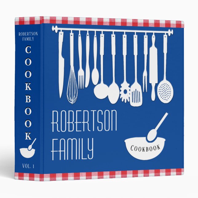 Personalized Cookbook for Recipes Gingham 3 Ring B 3 Ring Binder (Front/Spine)