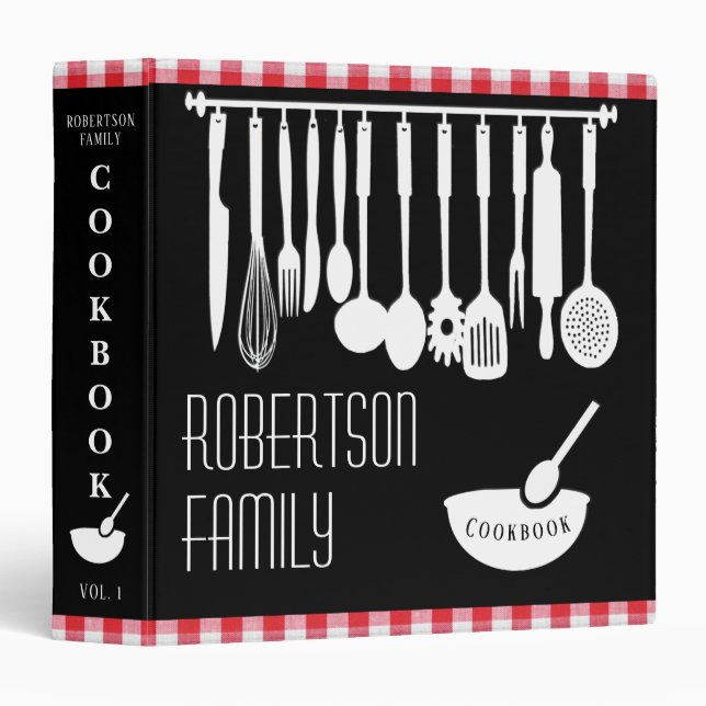Personalized Cookbook for Recipes Gingham 3 Ring Binder (Front/Spine)