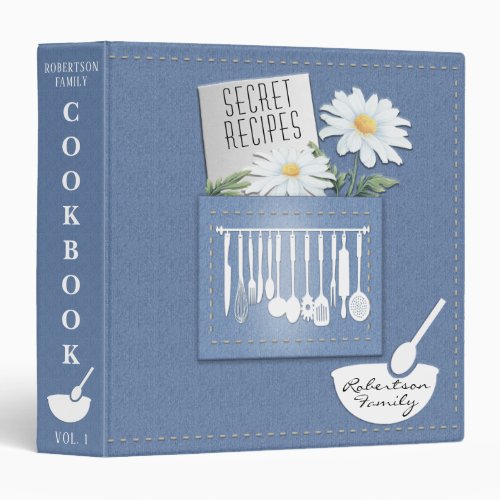 Personalized Cookbook for Recipes Jean  Daisy 3 Ring Binder