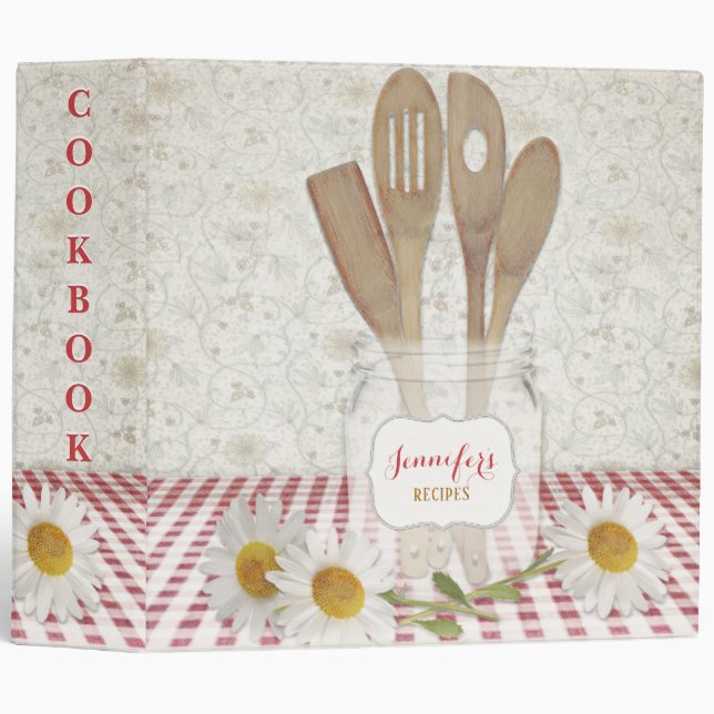 Personalized Cookbook for Recipes Red Checkered 3 Ring Binder (Front/Spine)