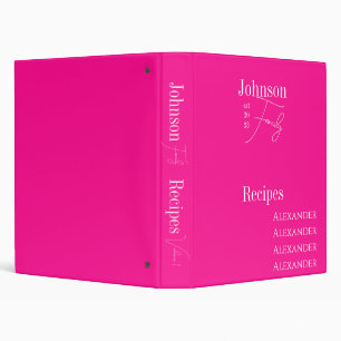 Personalized Cookbook Hot Pink 3 Ring Binder