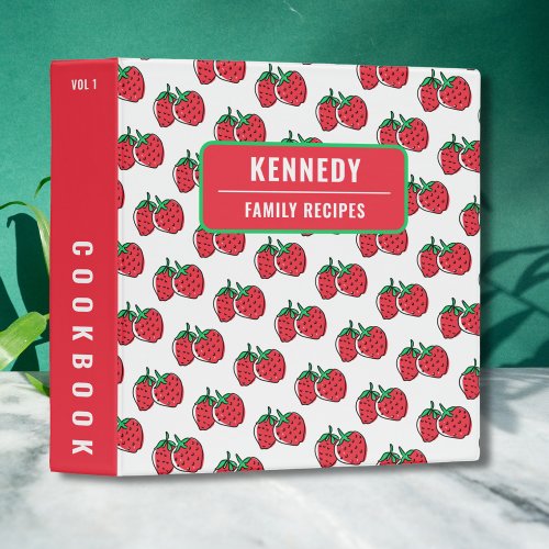 Personalized Cookbook Strawberry Family Recipe 3 Ring Binder