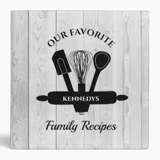 Personalized Cookbook White Wood Family Recipe 3 Ring Binder