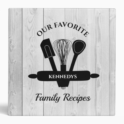 Personalized Cookbook White Wood Family Recipe  3 Ring Binder