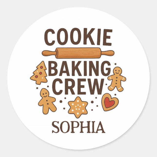 Personalized Cookie Baking Crew – Custom Name Classic Round Sticker (Front)