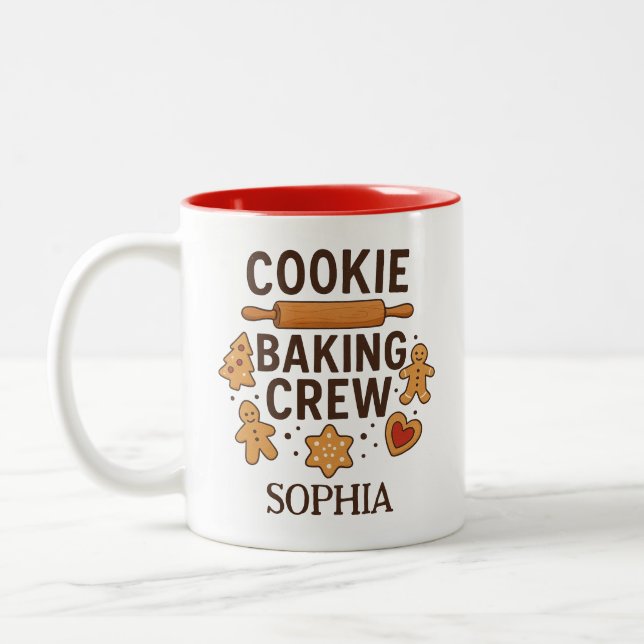 Personalized Cookie Baking Crew – Custom Name Two-Tone Coffee Mug (Left)