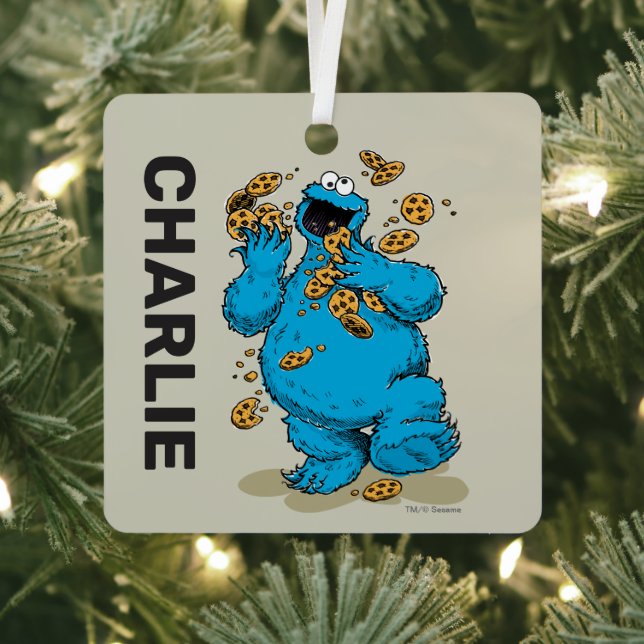 Personalized Cookie Monster Crazy Cookies Metal Ornament (Insitu)
