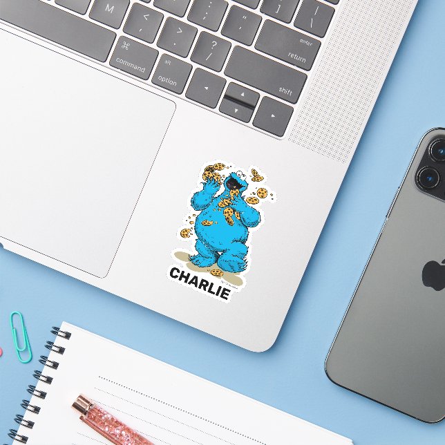 Personalized Cookie Monster Crazy Cookies Sticker (Laptop w/ iPhone)