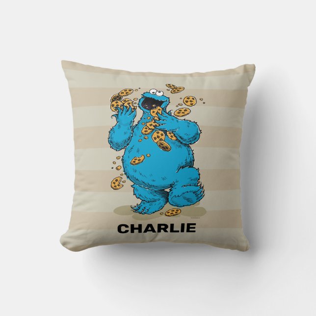 Personalized Cookie Monster Crazy Cookies Throw Pillow (Front)