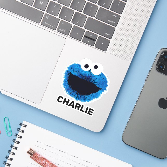 Personalized Cookie Monster | Watercolor Sticker (Laptop w/ iPhone)