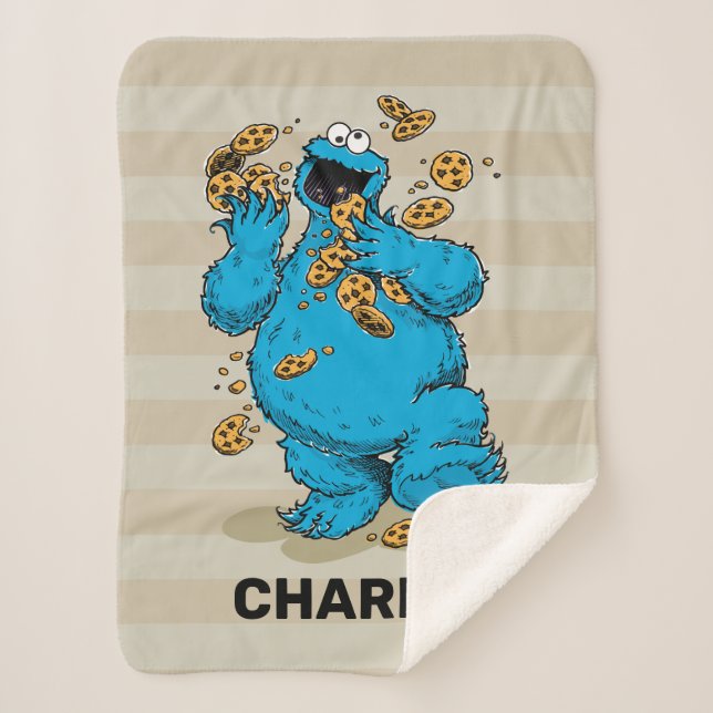 Personalized Cookie Monster | Watercolor Trend Sherpa Blanket (Front)
