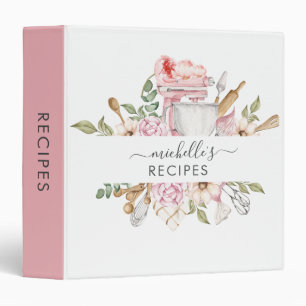 Personalized Cooking Baking Pink Floral 3 Ring Bin Binder