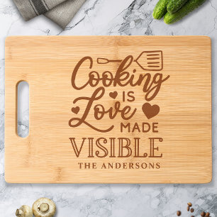 Personalized Cooking is Love Engraved Cutting Board