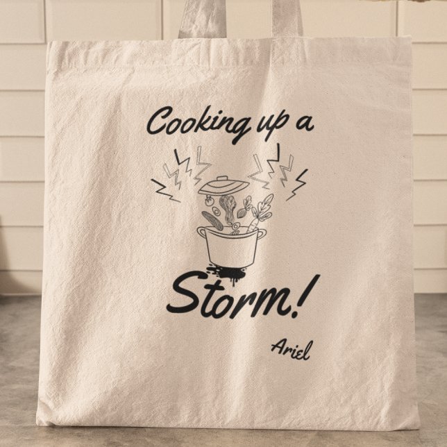 Personalized Cooking Up A Storm Funny Foodie Chef  Tote Bag (Shop now and let your culinary journey begin in style!)