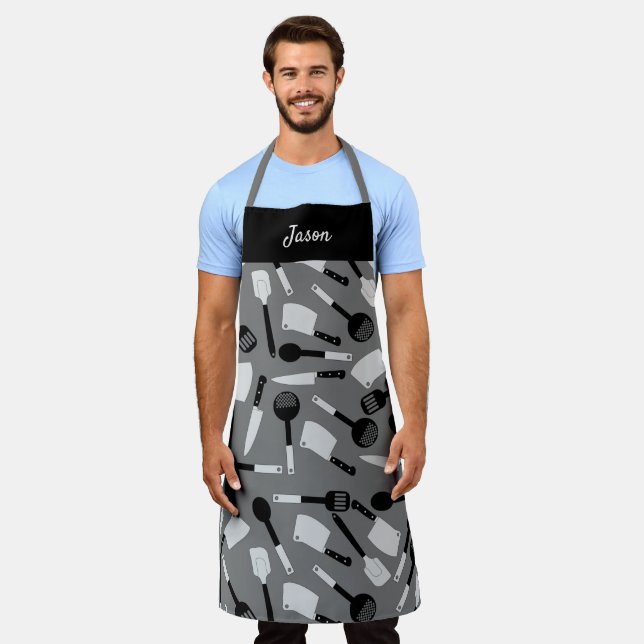 Personalized Cooking Utensils Pattern Apron (Worn)