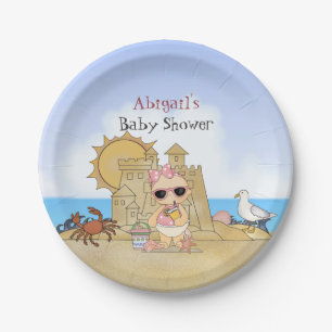 Personalized Cool Beach Baby Shower Plates ~ Girls