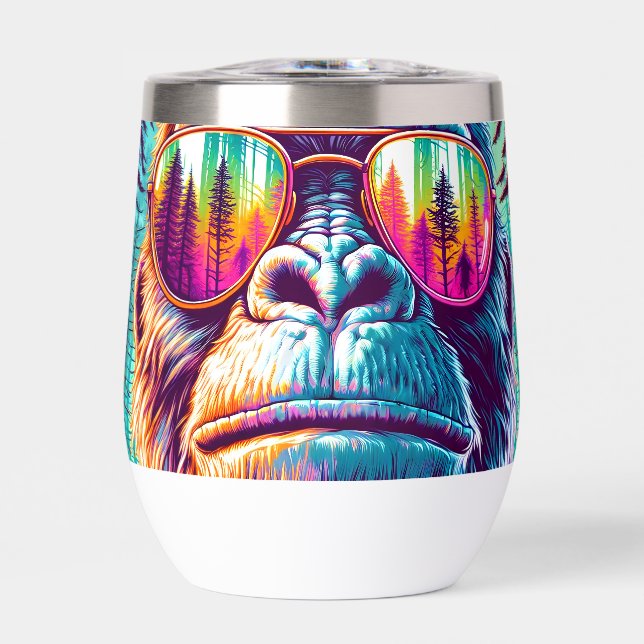 Personalized Cool Bigfoot in Hip Sunglasses Thermal Wine Tumbler (Front)