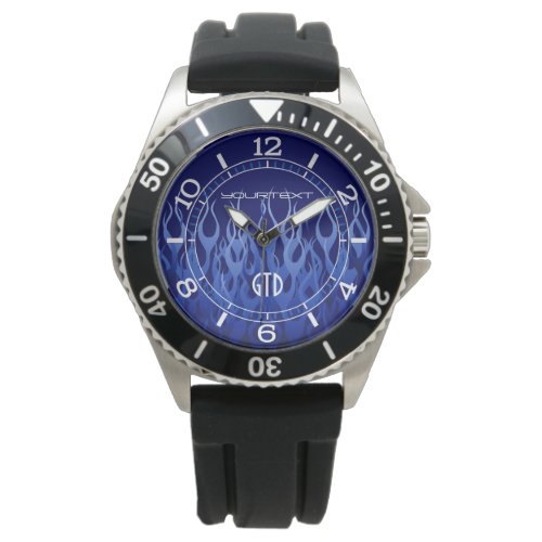 Personalized Cool Blue on Blue Racing Flames Dial Watch