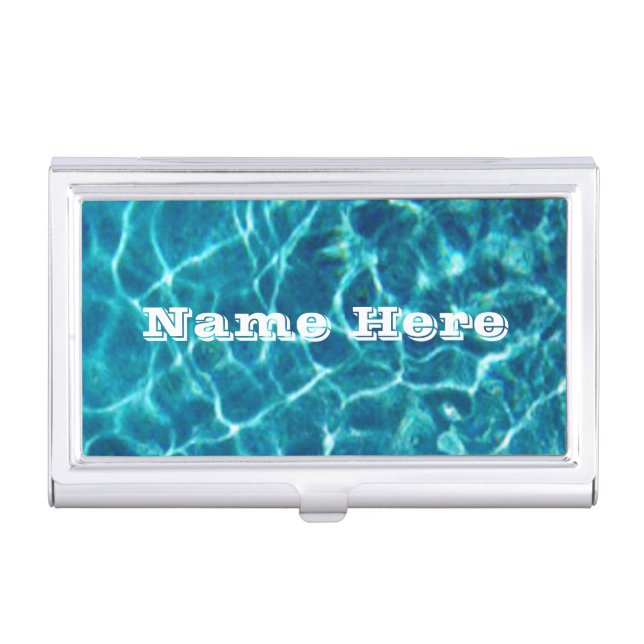 Personalized Cool Blue Pool Business Card Case (Front)