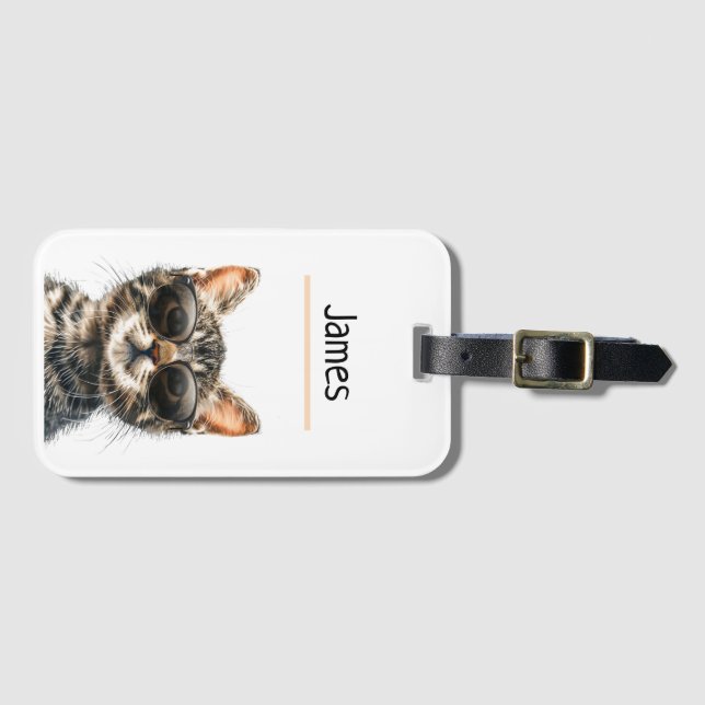 Personalized cool cat  luggage tag (Front Horizontal)