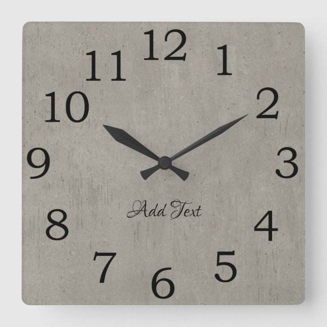 Personalized Cool Concrete Look Add Text Square Wall Clock (Front)