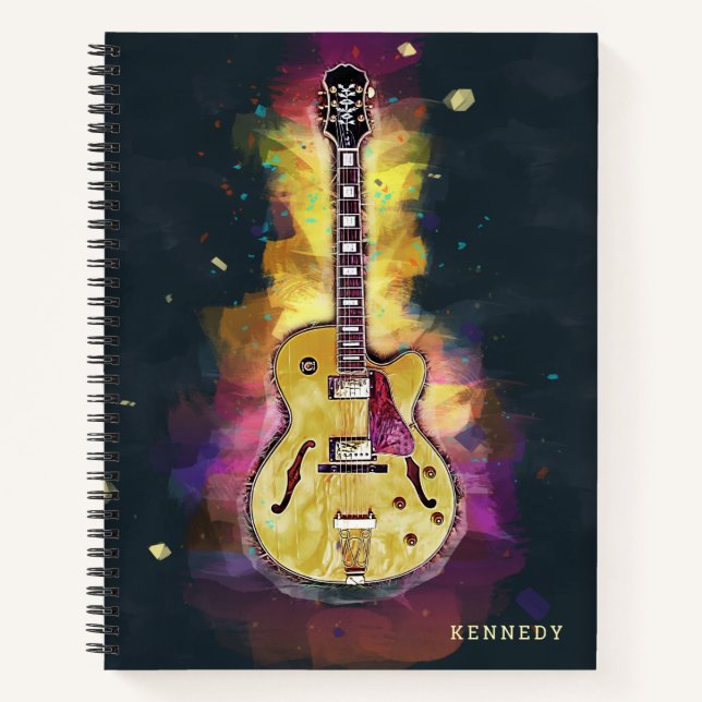 Personalized Cool Funky Abstract Guitar Art Notebook (Front)