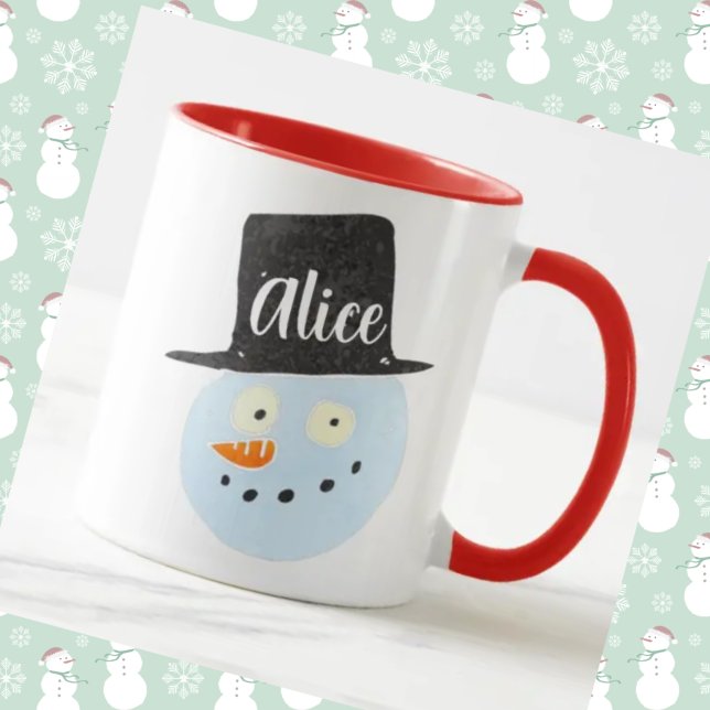 Personalized cool graphic snowman smiling face red mug (Creator Uploaded)