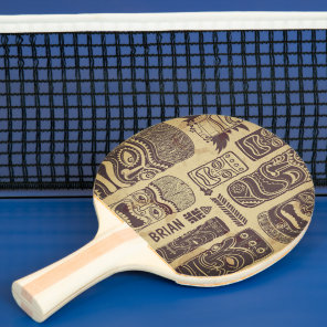 Personalized Cool Grunge Vintage Tiki Set  Ping Pong Paddle