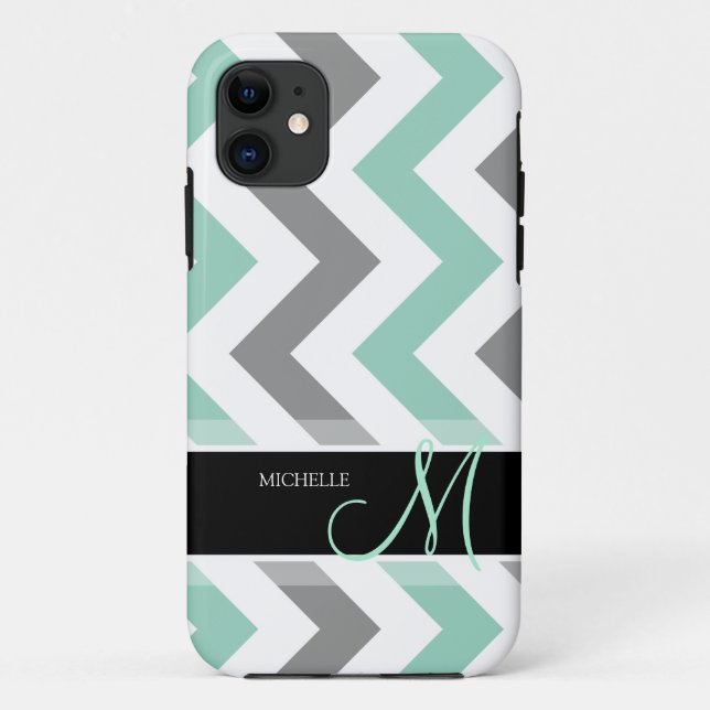 Personalized Cool Mint and Gray Chevron Case-Mate iPhone Case (Back)