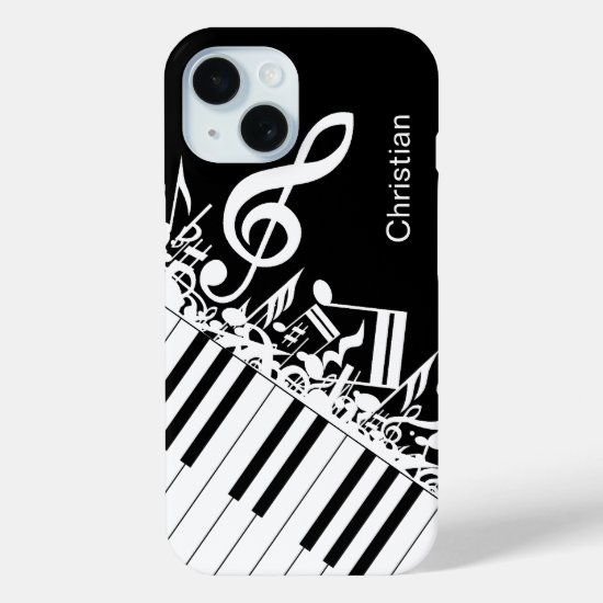 Personalized cool Musical Notes and Piano Keys iPhone 15 Case