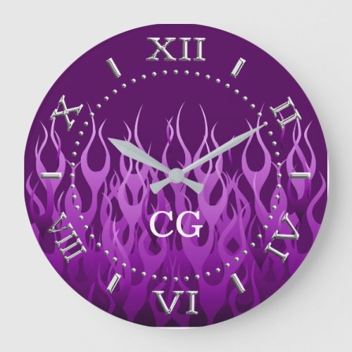 Personalized Cool Purple Racing Flames Dial on a Large Clock