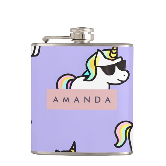 Personalized Cool Rainbow Unicorn Pattern Flask (Front)