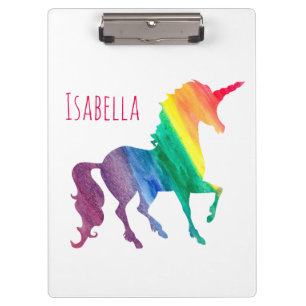 Personalized Cool Rainbow Unicorn Watercolor Kids Clipboard