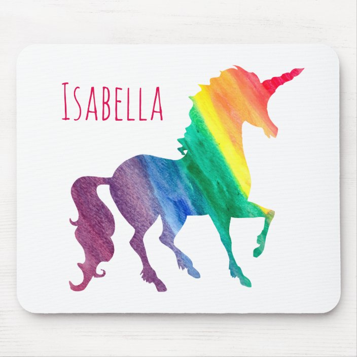Personalized Cool Rainbow Unicorn Watercolor Kids Mouse Pad