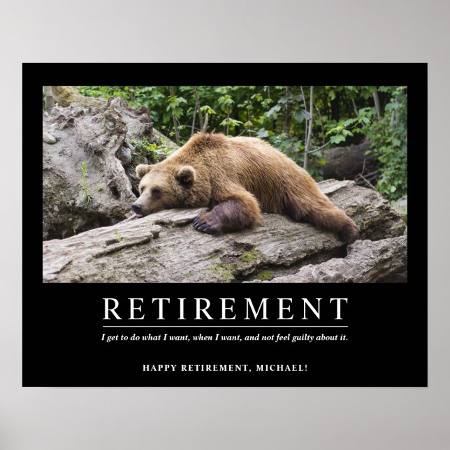 Personalized Cool Relaxing Bear Custom Retirement Poster (Front)