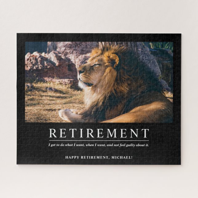 Personalized Cool Relaxing Lion Custom Retirement Jigsaw Puzzle (Horizontal)