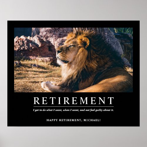 Personalized Cool Relaxing Lion Custom Retirement Poster
