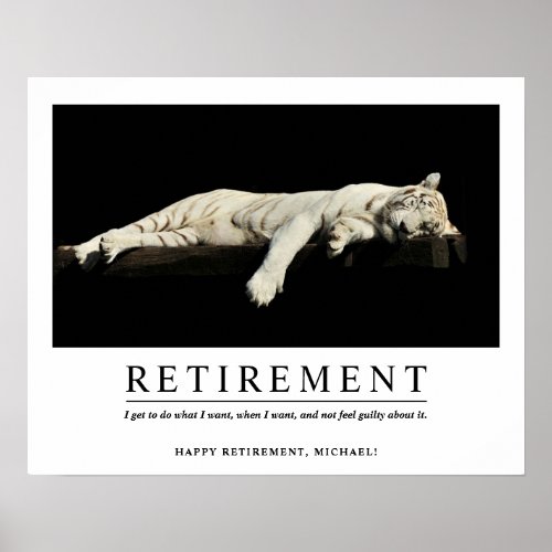 Personalized Cool Relaxing Tiger Custom Retirement Poster