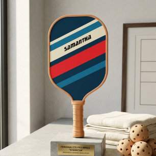 Personalized Cool Retro Orange white & Blue Carbon Fiber Pickleball Paddle