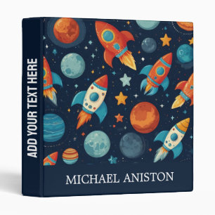 Personalized Cool Rocket Ship Space and Planets   3 Ring Binder